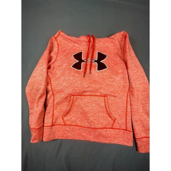 Under Armour ColdGear Pullover Hoodie Women's S Orange Logo Long Sleeves Pockets - Picture 6 of 9